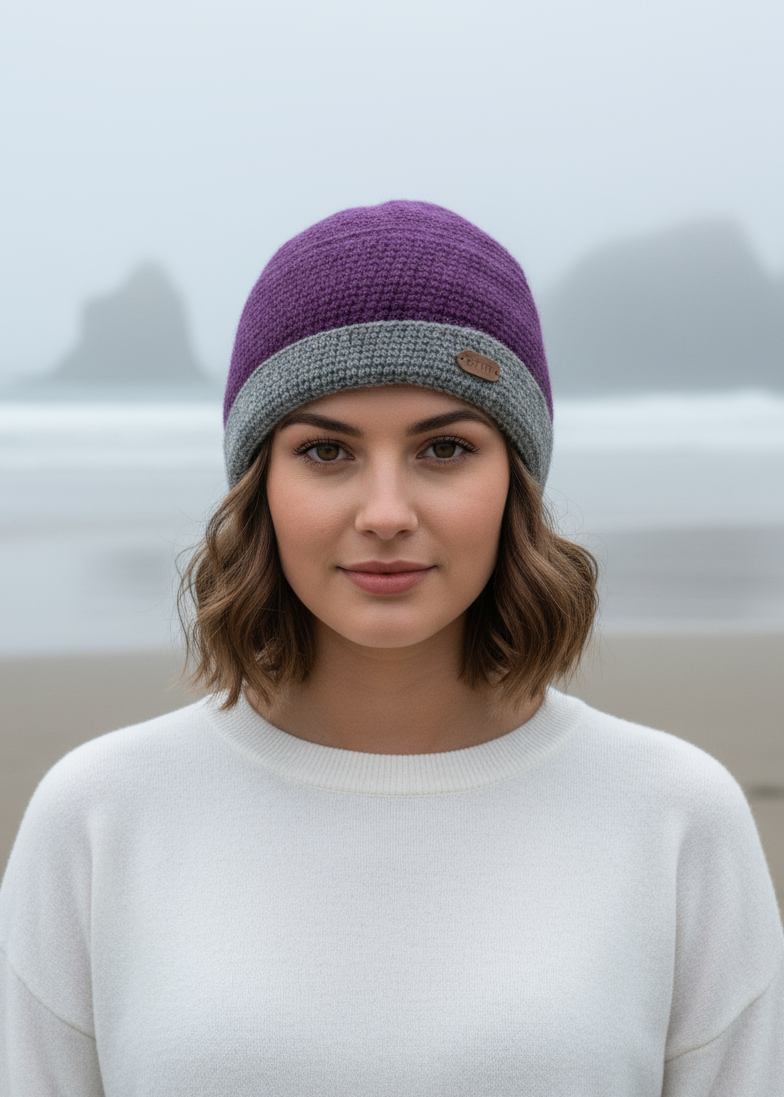 Erin Crochet Turn up Hat | Purple
