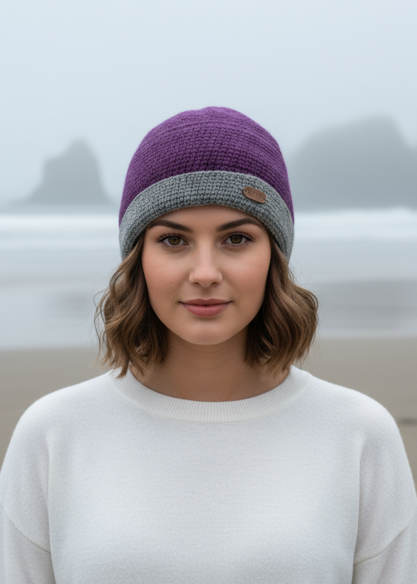 Erin Crochet Turn up Hat | Purple