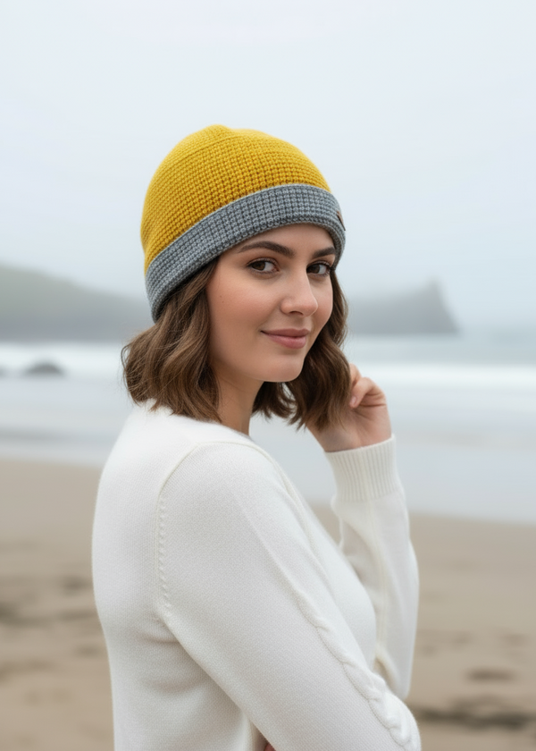 Erin Crochet Turn up Hat | Yellow