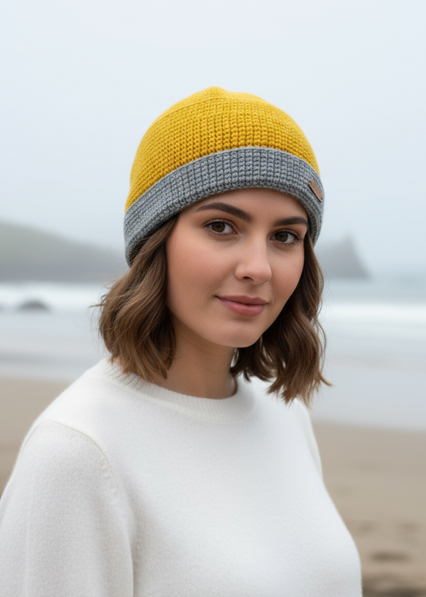 Erin Crochet Turn up Hat | Yellow