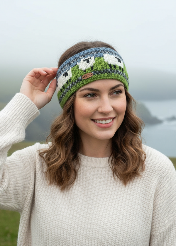 Erin Aran Sheep Headband | Blue & Green