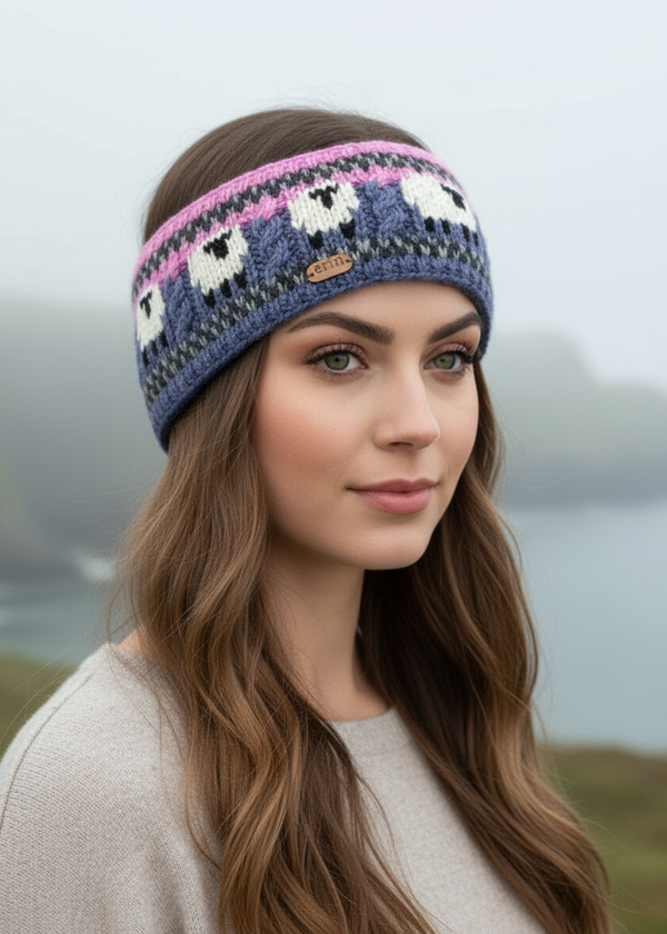 Erin Aran Sheep Headband | Blue & Pink