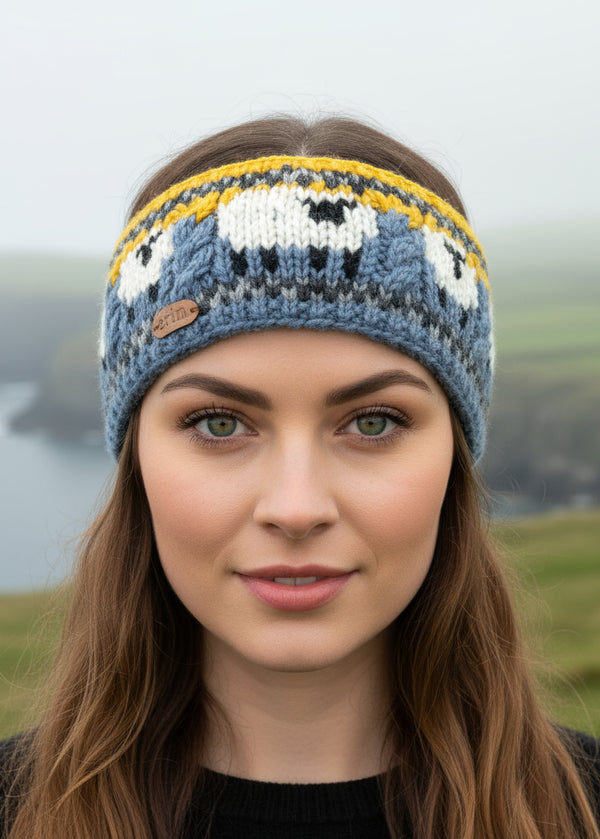 Erin Aran Sheep Headband | Blue & Yellow