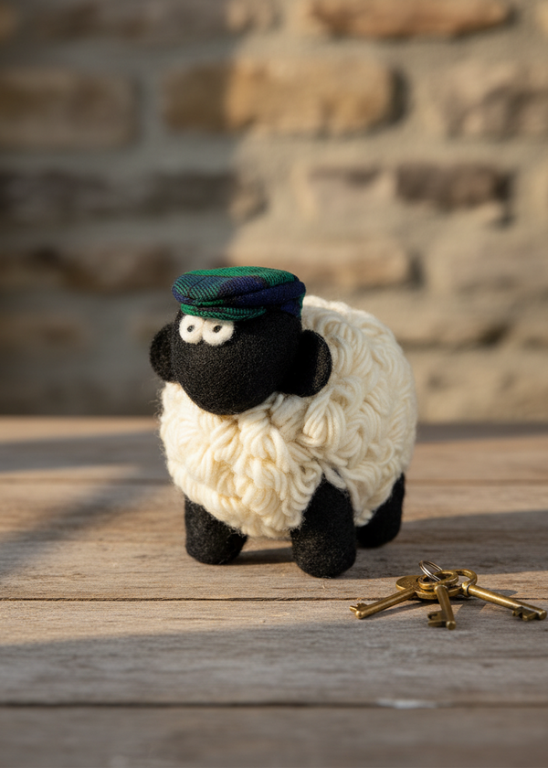 Erin Knitwear Knitted Sheep | Blue Green Tartan Cap - Medium