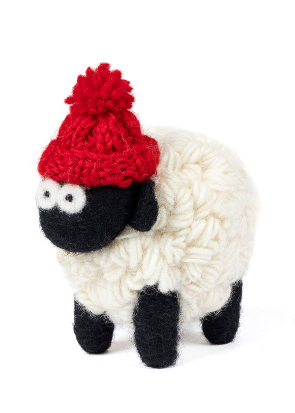 Erin Knitwear Knitted Sheep | Red Bobble Hat - Medium
