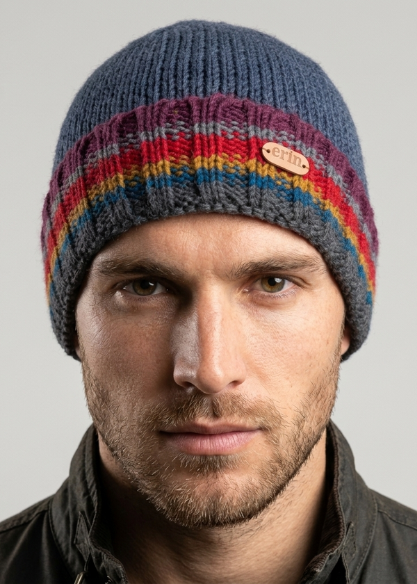 Erin Men's Rib Pullon Hat | Blue Red