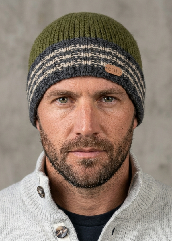Erin Men's Rib Pullon Hat | Charcoal Green