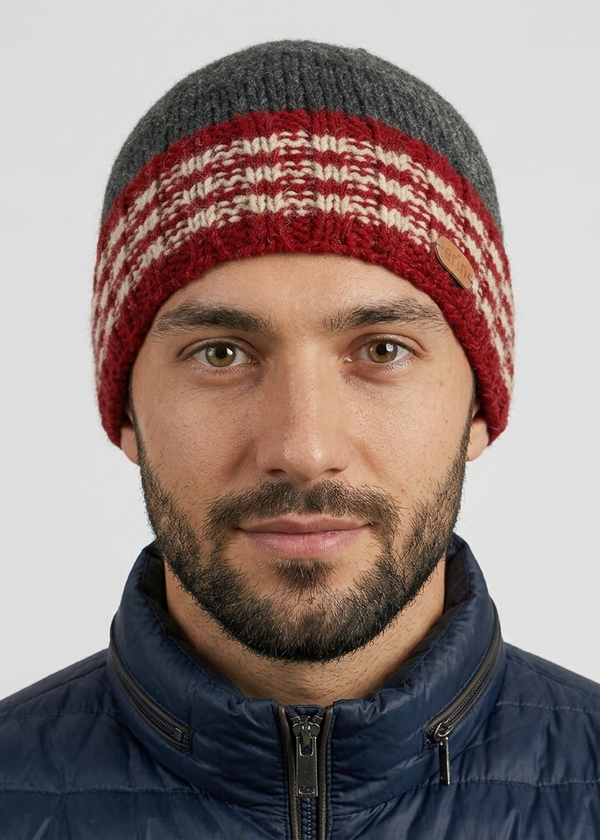 Erin Men's Rib Pullon Hat | Charcoal Red
