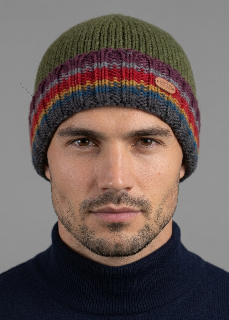 Erin Men's Rib Pullon Hat | Green Red