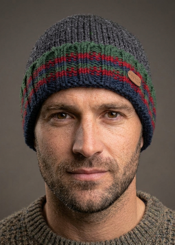 Erin Men's Rib Turnup Hat | Charcoal Green Wool