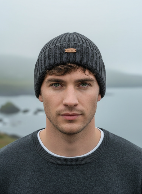 Erin Rib Pullon Hat Turnup Charcoal | 100% Wool Irish Winter Hat