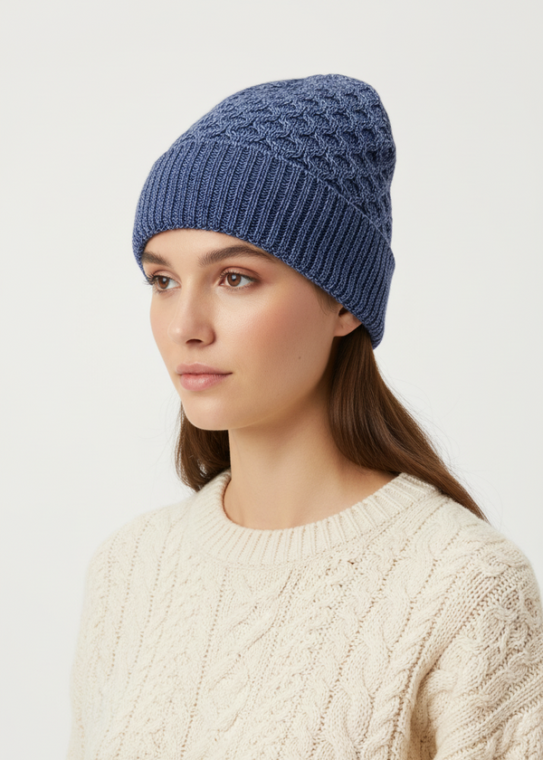 Aran Merino Wool Hat - Denim Marl