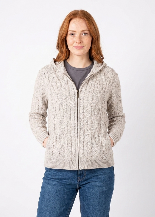 IrelandsEye Women's Aran Hooded Cardigan | Silver