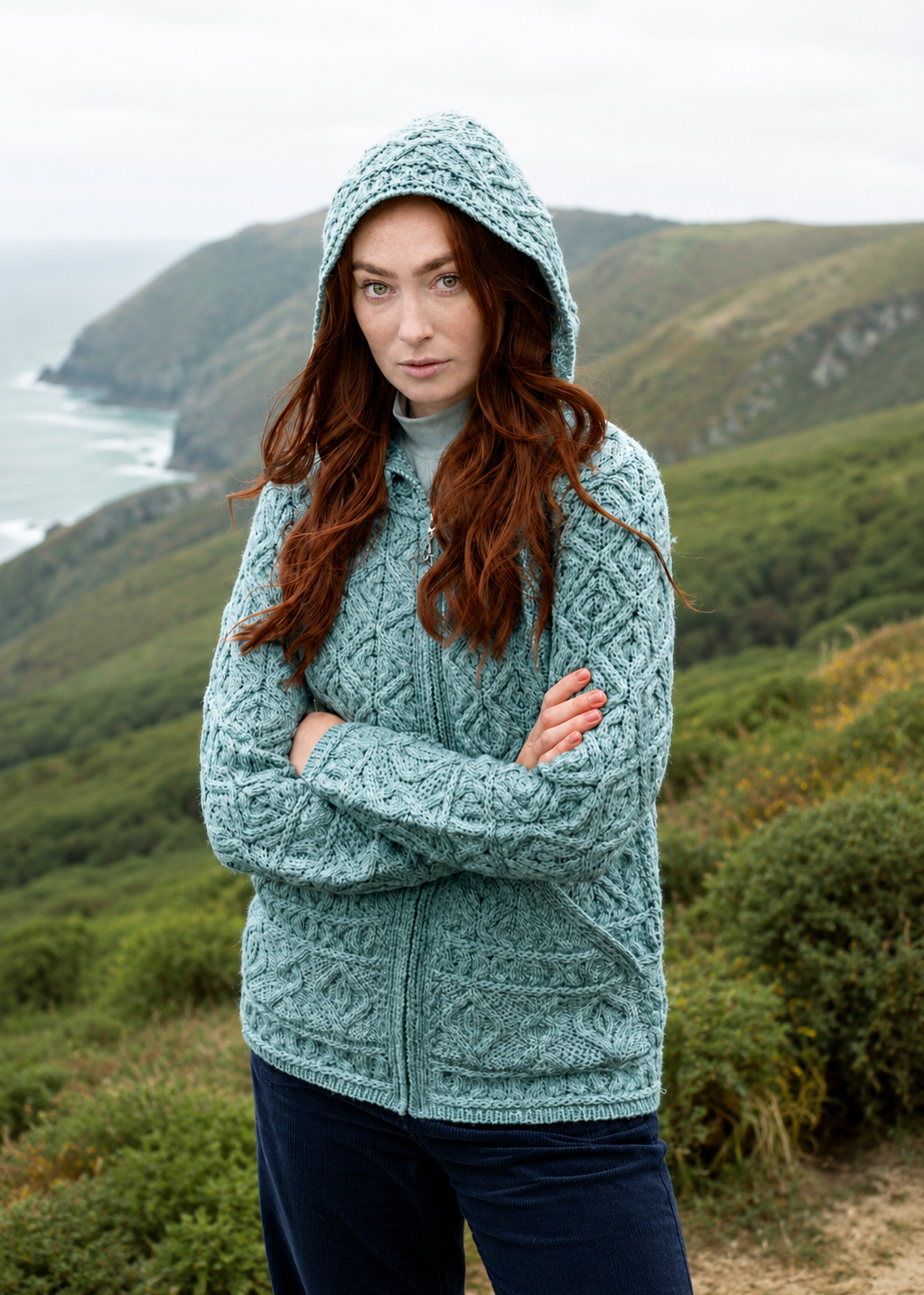 Skellig Aran Merino Wool Zip Cardigan with Hood | Mermaid