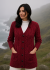Aran Long Line Merino Cardigan | Red 
