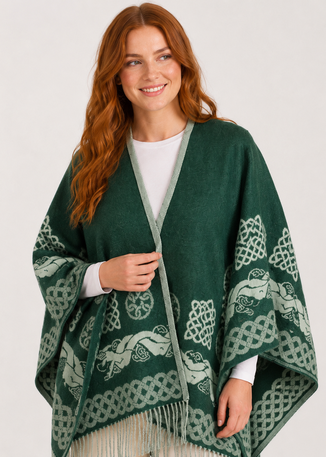 Aran 100% Wool Reversible Celtic Shawl | Sage Green