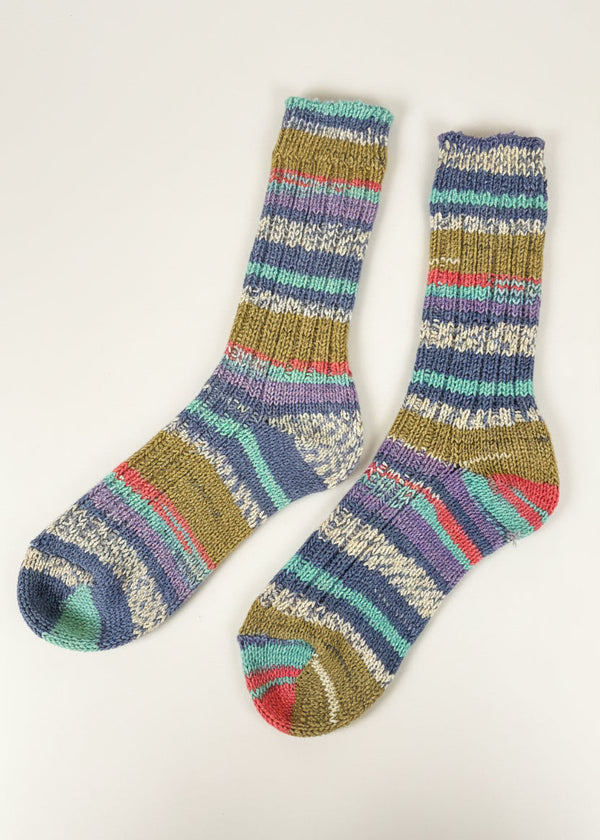 Soft Merino Wool Fair Isle Socks  | Blue Pink Green