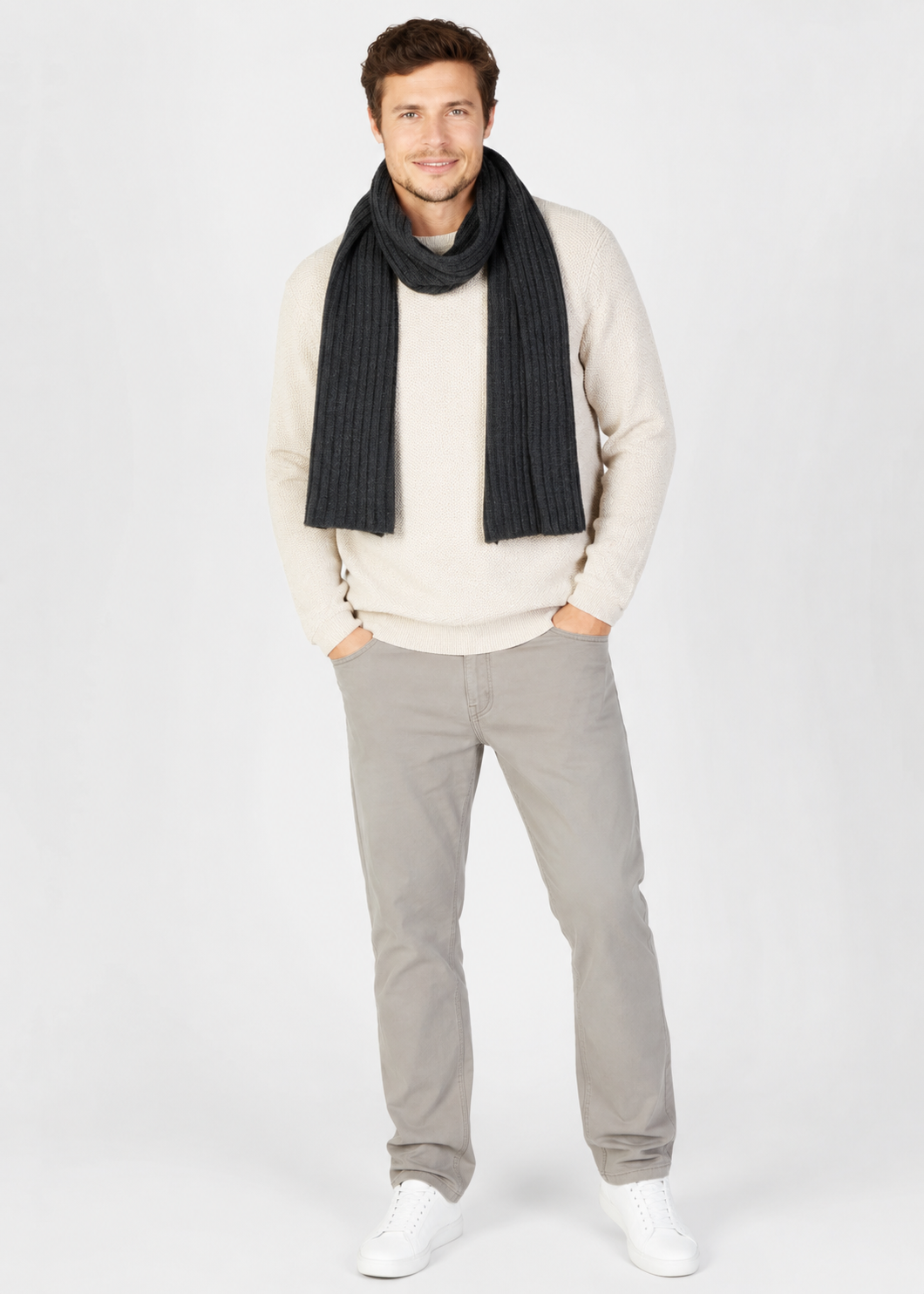 Luxe Cashmere Merino Ribbed Scarf | Charcoal