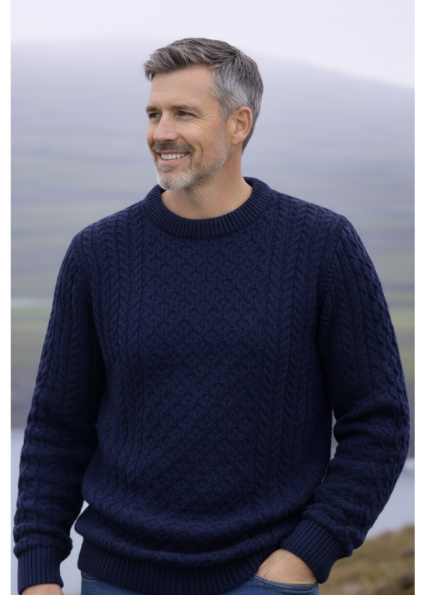 Merino Wool Aran Sweater | Navy