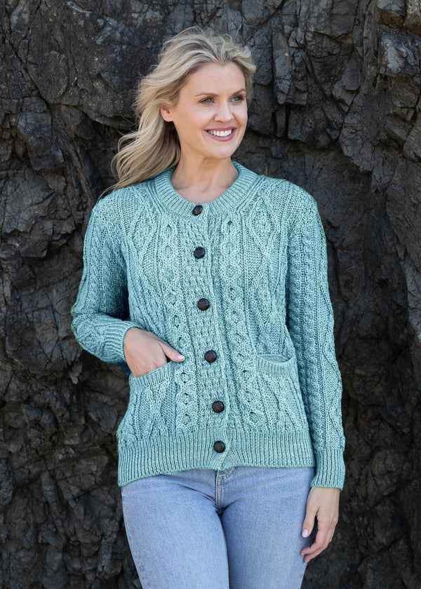 Ladies Aran Wool Cardigan | Summer Storm