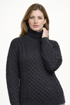 Aran Merino Polo Neck Sweater | Charcoal | Unisex | 100% Merino Wool