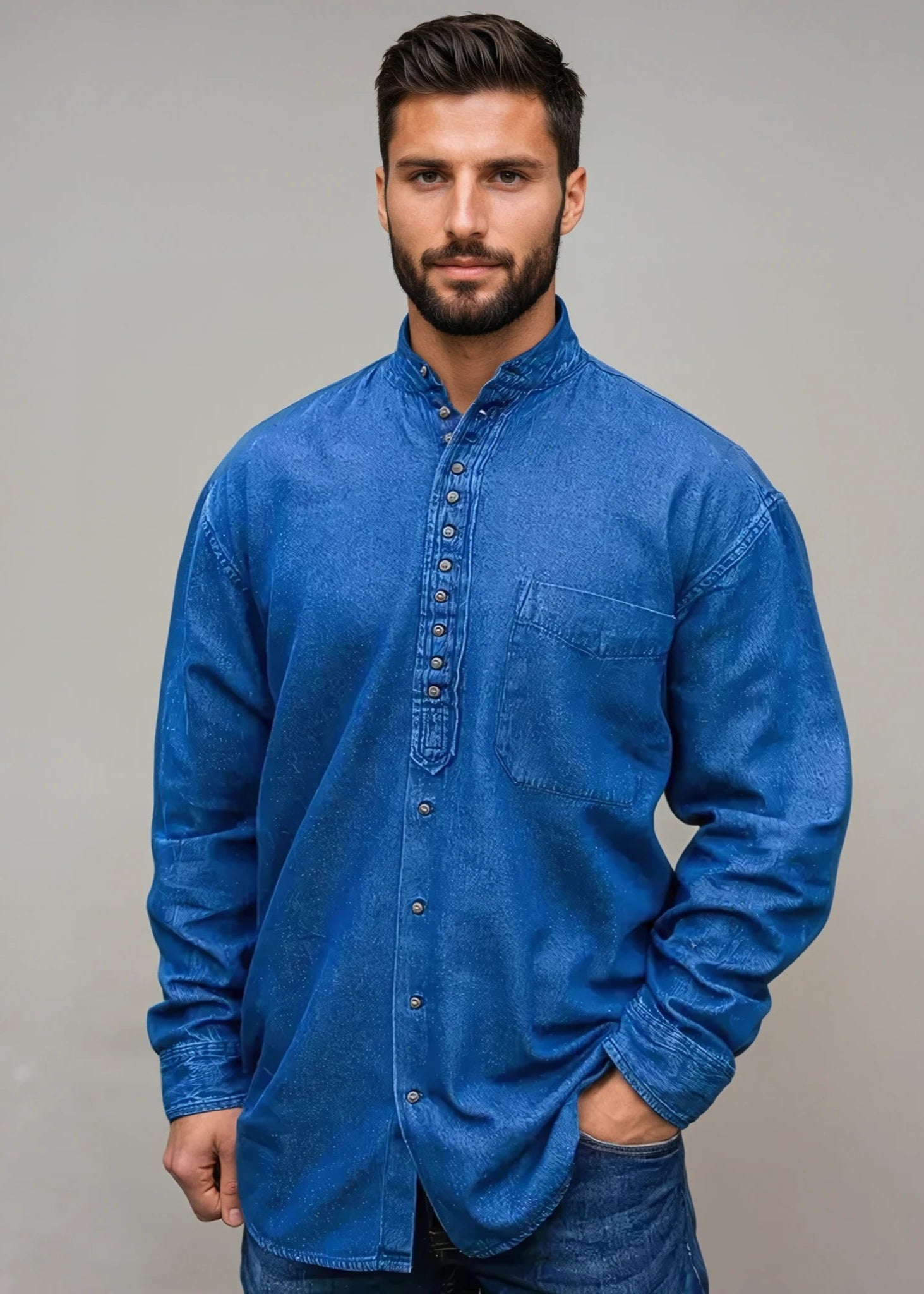 Civilian Irish Grandfather Shirt | Denim