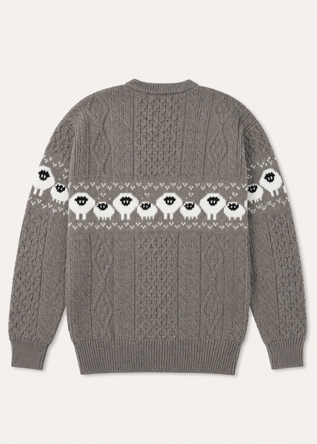 Oversized Aran Crew Neck Merino Wool Sheep Sweater | Brown