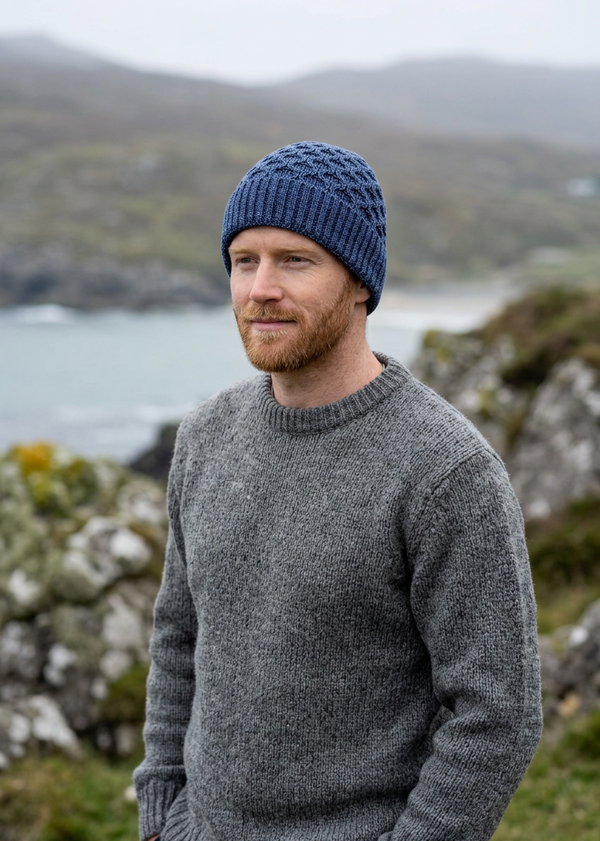 Aran Merino Wool Hat - Denim Marl