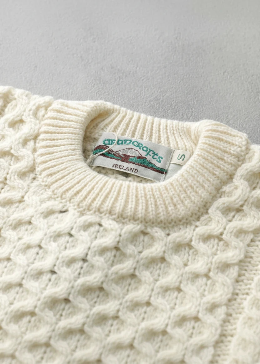 Unisex Aran Crew Neck Merino Sweater | Traditional Irish Knitwear