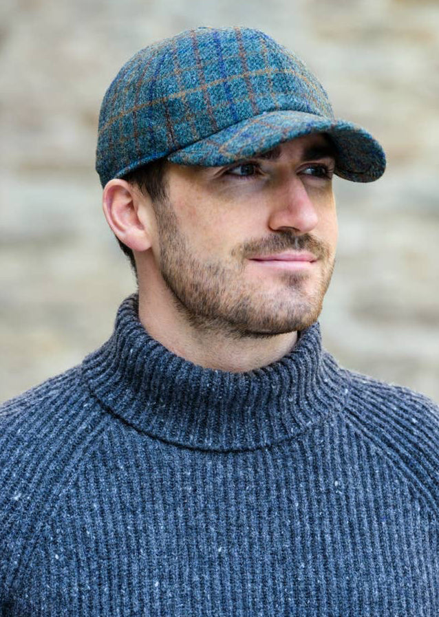 Mucros Tweed Baseball Cap | Premium Wool Green Plaid