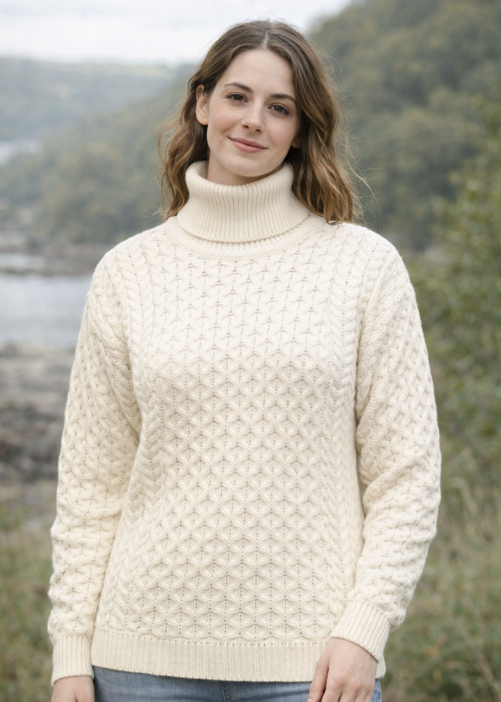 Unisex Aran Merino Polo Neck Sweater | 100% Irish Wool