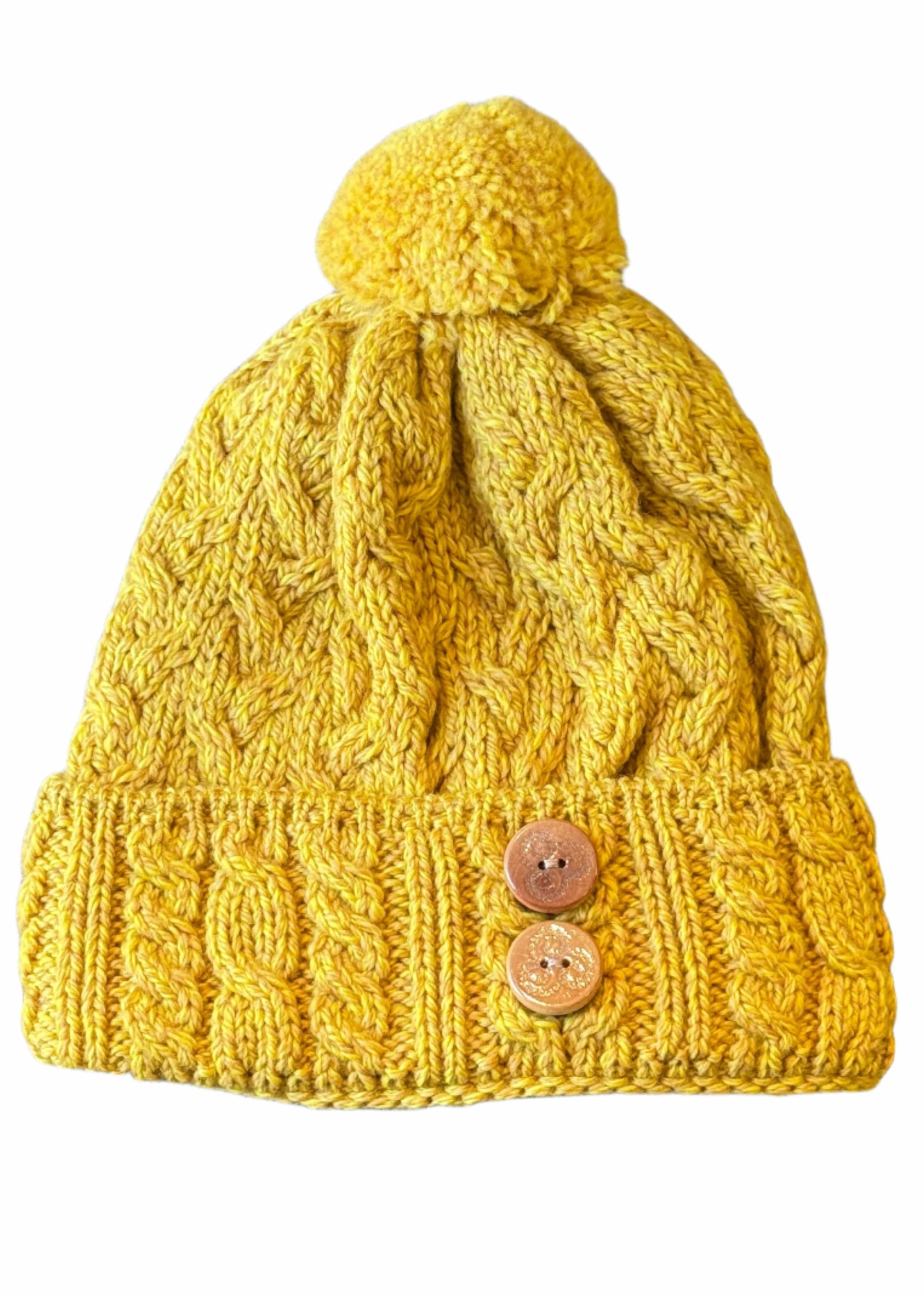 Aran Supersoft Merino Button Hat | Sunflower