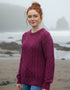 Ladies Slim-Fit Aran Sweater | Raspberry