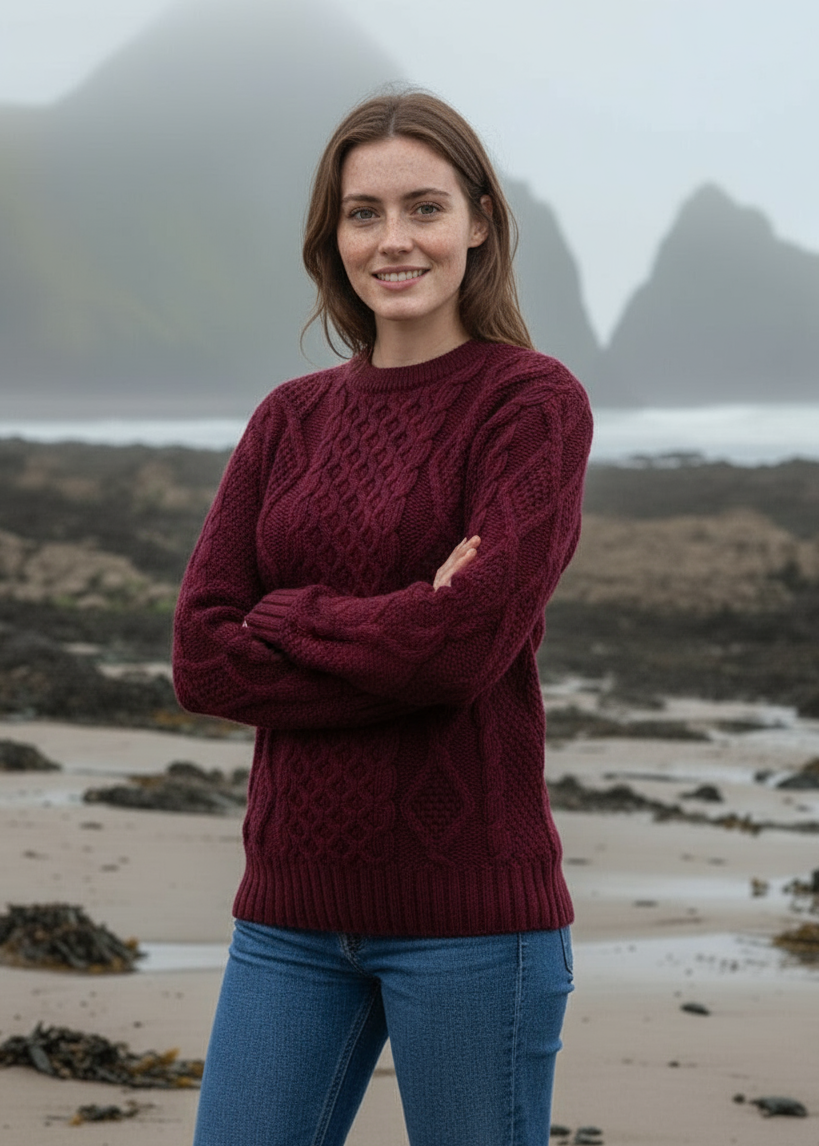 Heavy Weight Aran Fisherman Sweater | Burgundy