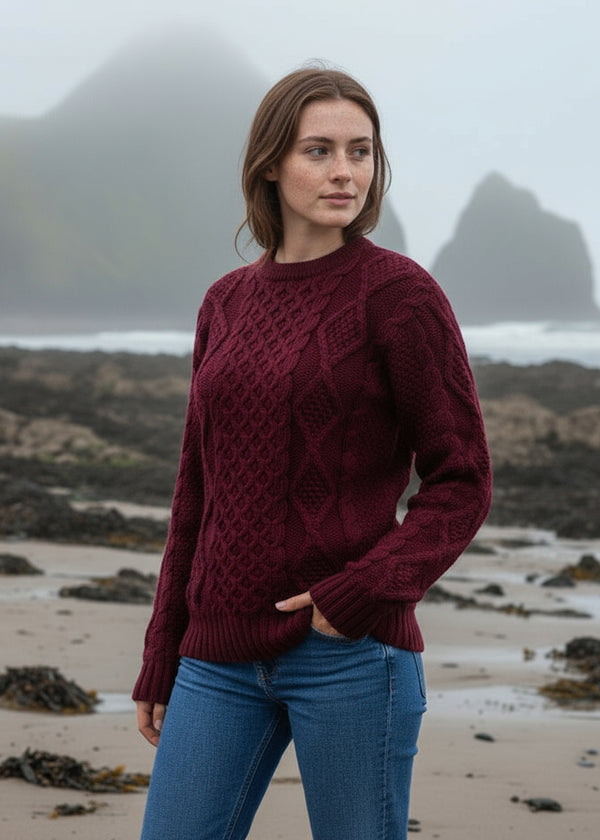 Heavy Weight Aran Sweater | Wine