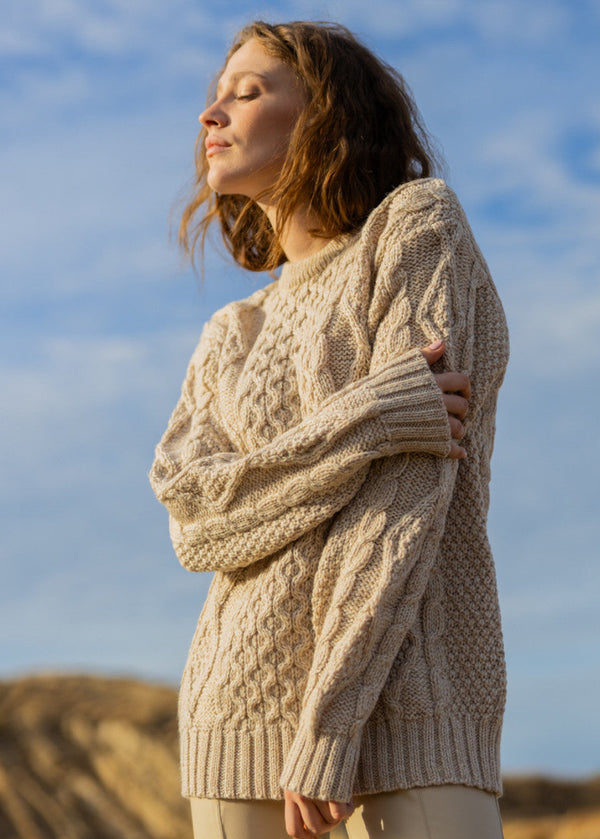 Heavy Weight Aran Fisherman Sweater | Oatmeal