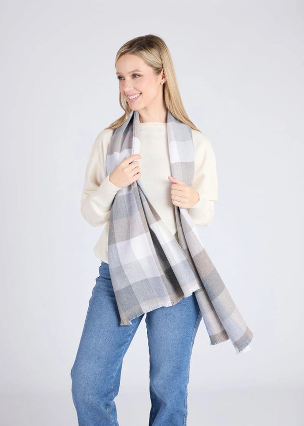 Foxford Mink Block Check Extra-Fine Merino Scarf