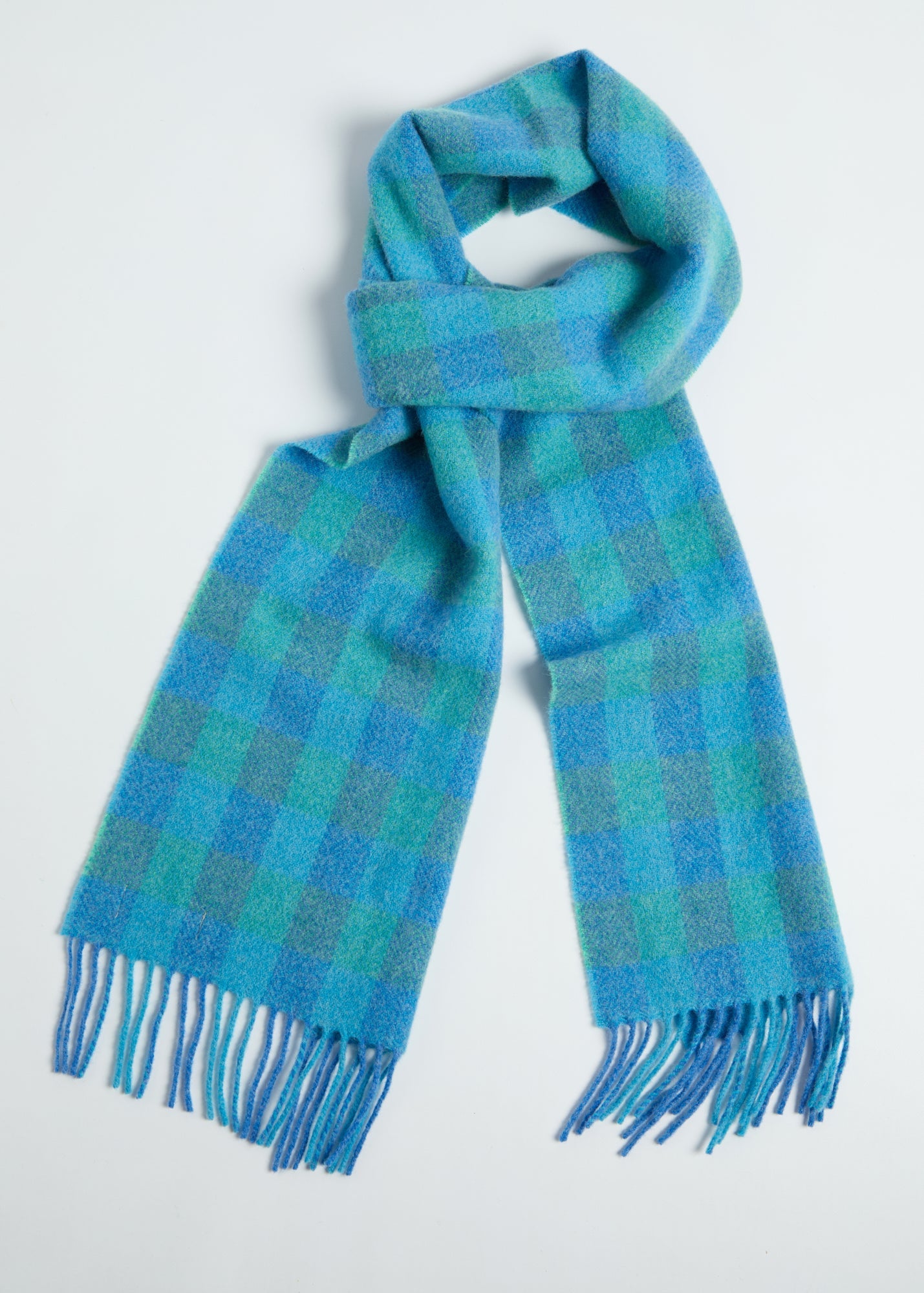 Foxford Blue & Green Check Lambswool Scarf