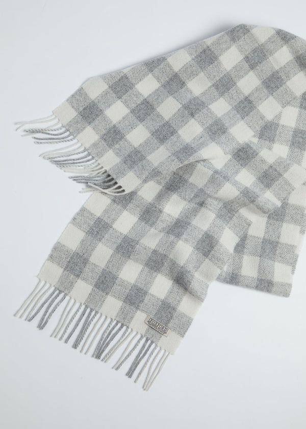 Foxford Grey & White Check Lambswool Scarf