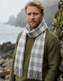 Foxford Lambswool Scarf | Grey & White Check | Handwoven in Ireland