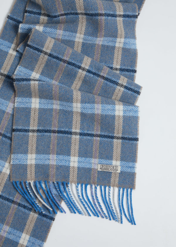 Foxford Blue & Mink Check Lambswool Scarf