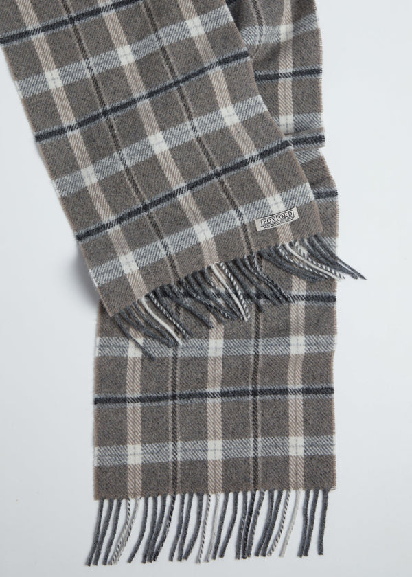 Foxford Grey & Mink Check Lambswool Scarf
