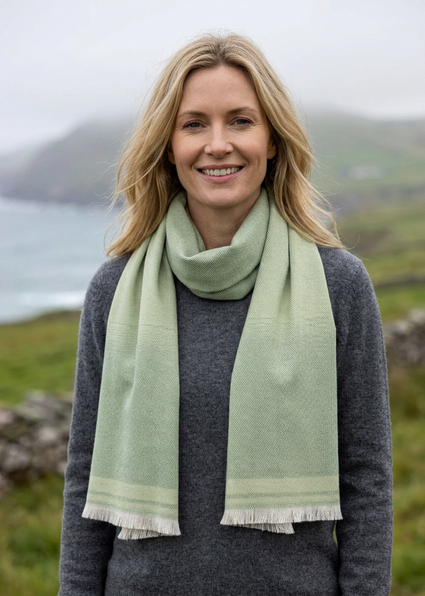 Foxford Blanket Edge Green Extra-Fine Merino Scarf