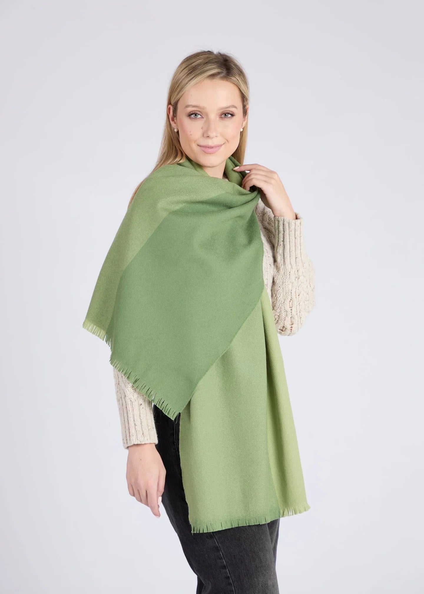 Foxford Four Green Stripe Extra-Fine Merino Scarf