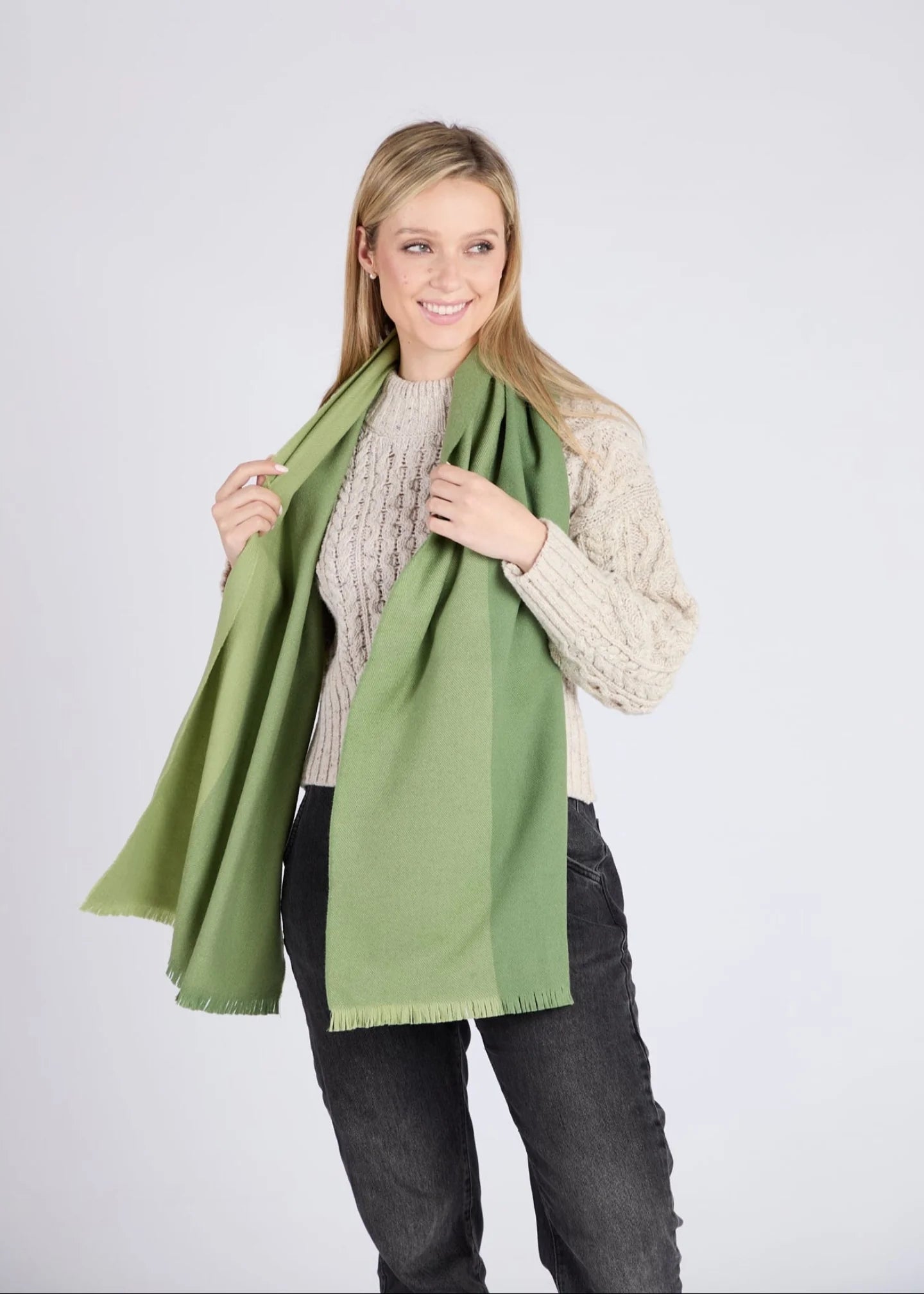 Foxford Four Green Stripe Extra-Fine Merino Scarf