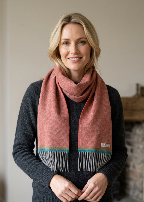 Foxford Lambswool Scarf | Terracotta Herringbone