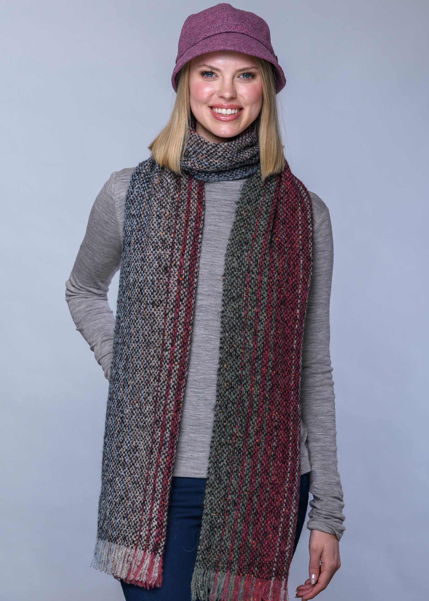 Mucros Islander Scarf Red Charcoal | Authentic Irish Aran Knitwear | Made in Ireland
