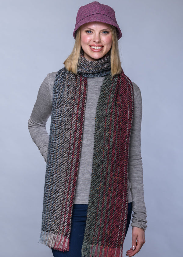 Mucros Islander Scarf Red Charcoal | Authentic Irish Aran Knitwear | Made in Ireland