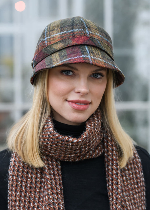 Mucros Flapper Cap | Rust Check Tweed | Premium Wool