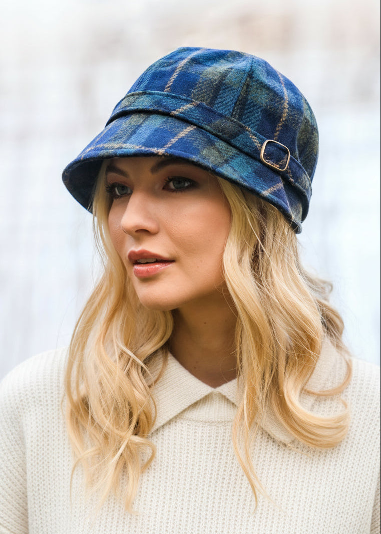 Murcos Flapper Hat | Navy Green Check
